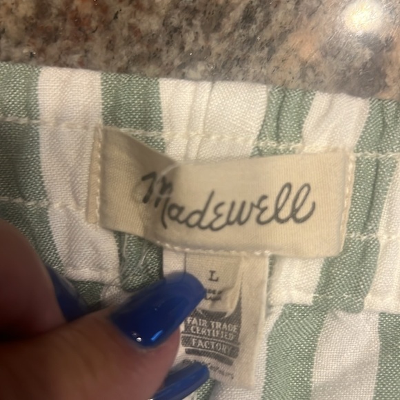 Madewell Linen-Cotton Track Trousers in Stripe SZ 6  Versailles Green New - Picture 8 of 12